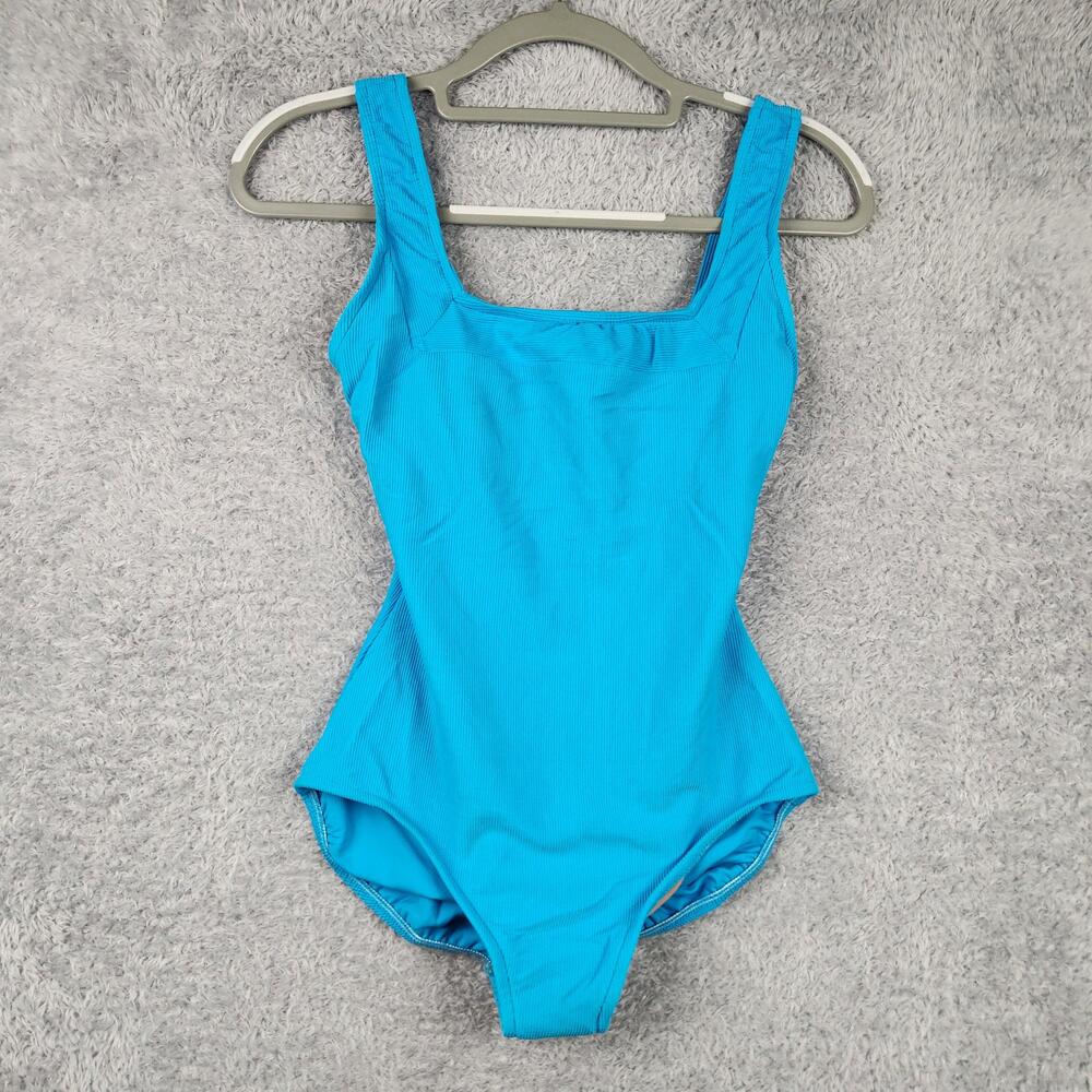 Vintage Rose Marie Reid Swimsuit Womens 8 Blue Ribbed One Piece Bra Retro 90s